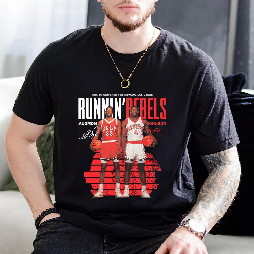 Stacey Augmon Larry Johnson Unlv Runnin_ Rebels Men's Basketball T-shirt2839 Uni
